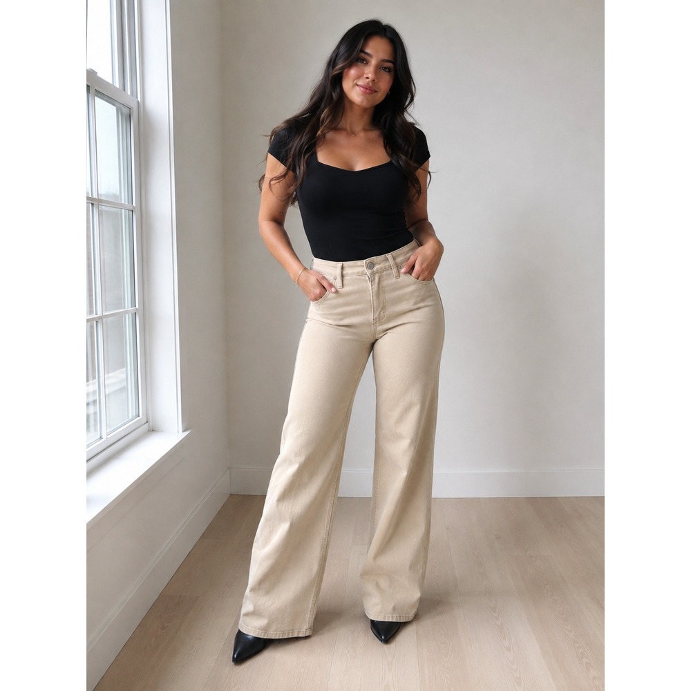 Levis 318 Shaping Wide Leg Jeans Tan Khaki High Rise Stretch Denim Womens 31